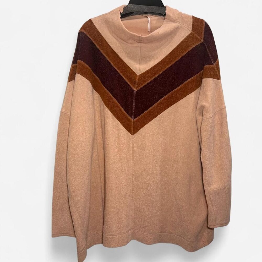Free People Chevron 70s Fleece Mock Neck Sweater Retro Boho Large - Picture 3 of 7
